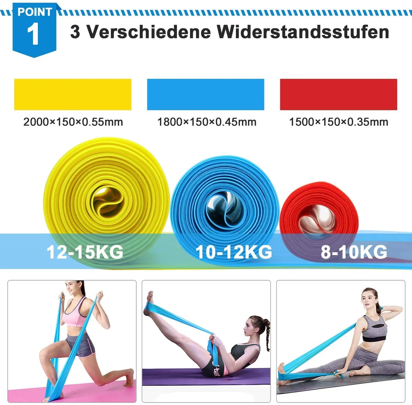Professional Resistance Bands Set - 3 Pcs Elastic Fitness Tapes for Yoga, Pilates, Crossfit, and Stretching Workouts