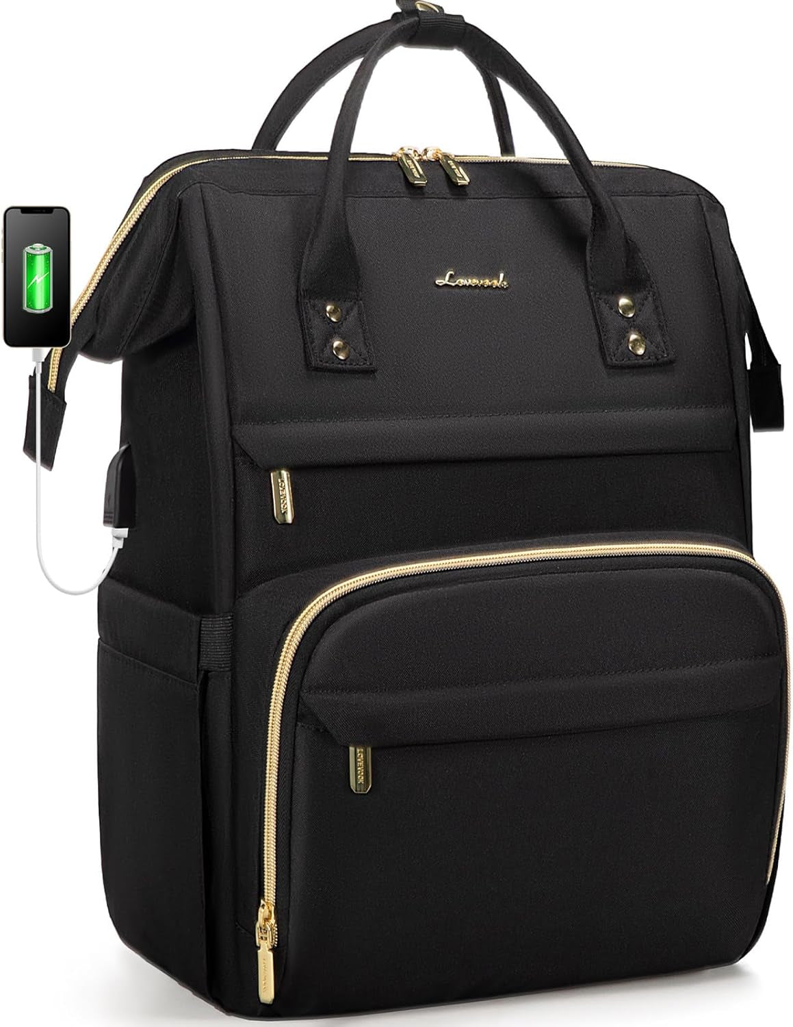 Women's 15.6 Inch Laptop Backpack - Professional Work Bag for Teachers and Nurses, Waterproof Anti-Theft Travel Backpack with USB Charging Port, Black