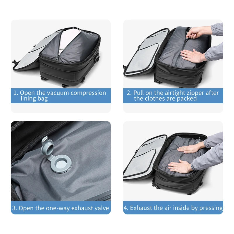 Men's Travel Backpack with Vacuum Compression - 17-Inch Laptop Business Backpack with Large Capacity for School and Hiking