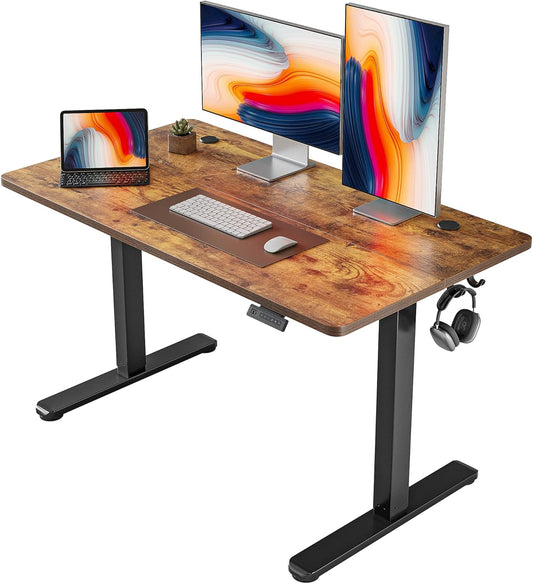 Height Adjustable Electric Standing Desk, 48" x 24", Rustic Brown Finish, Ideal for Home Office and Computer Use