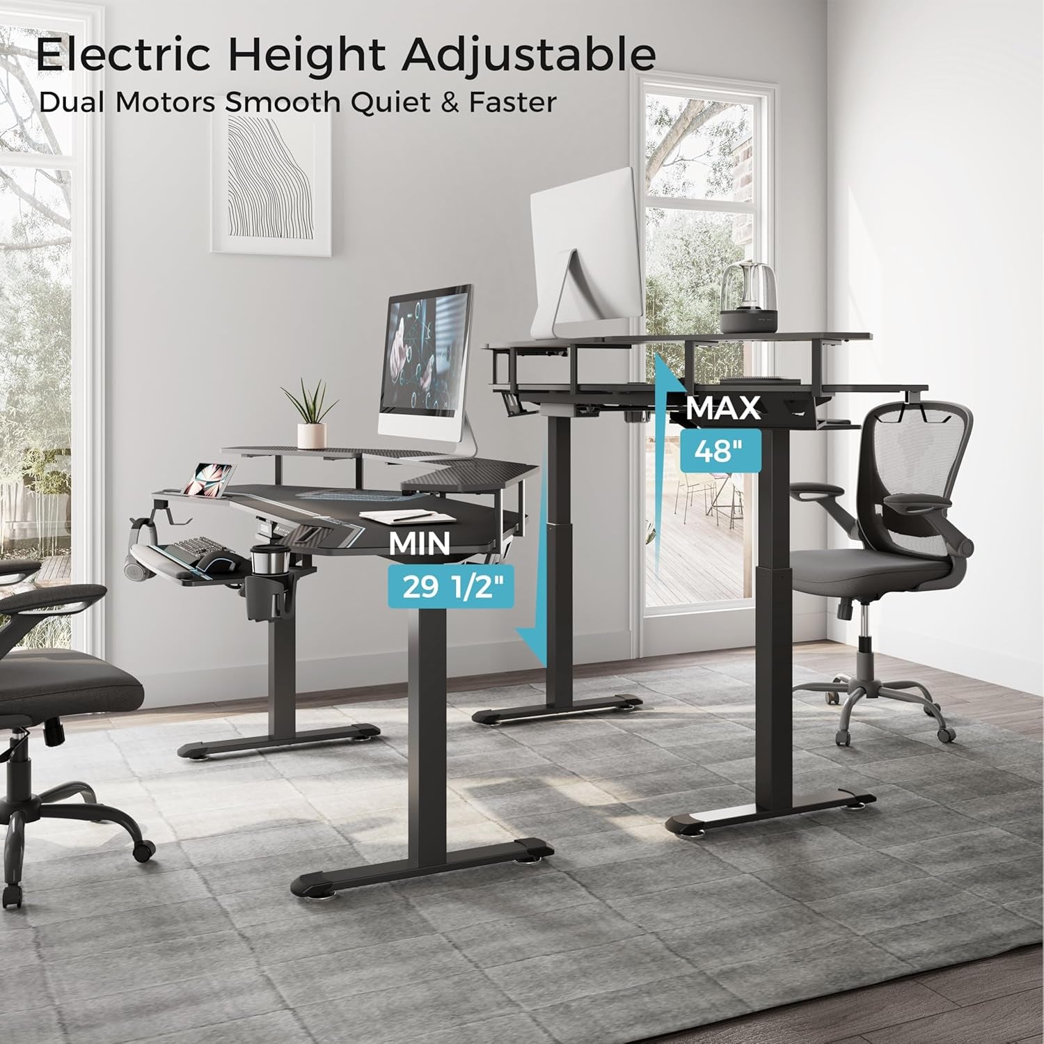 Professional Gaming Desk with Adjustable Height, 72" Wing-Shaped Studio Table Featuring Keyboard Tray and LED Shelves for Streaming and Recording