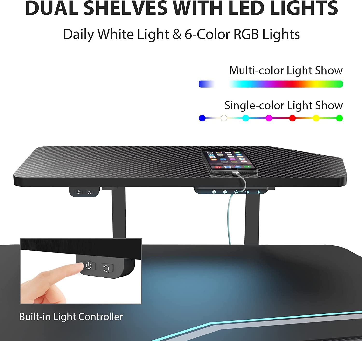 Professional Gaming Desk with Adjustable Height, 72" Wing-Shaped Studio Table Featuring Keyboard Tray and LED Shelves for Streaming and Recording