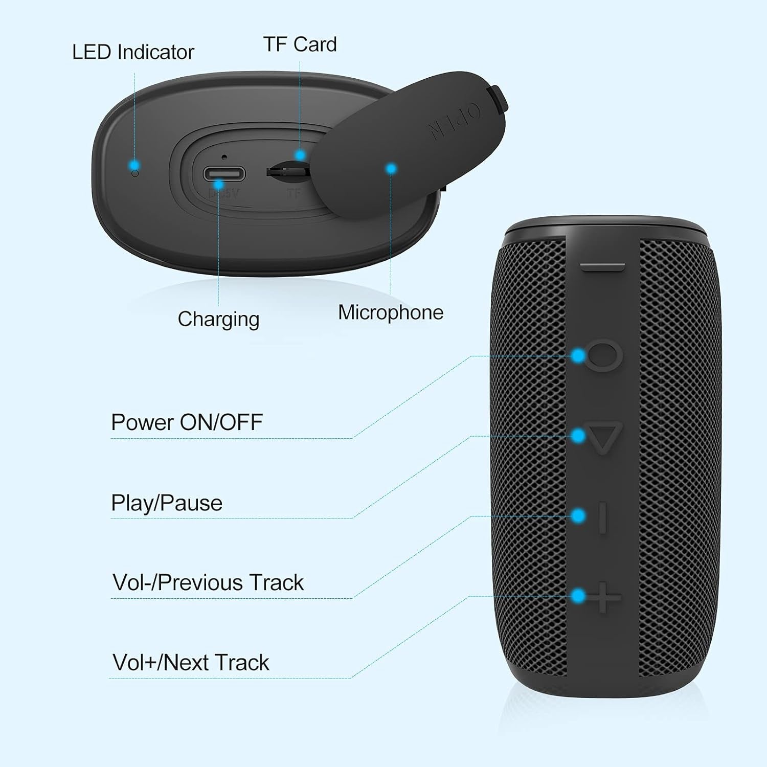 H3 Portable Bluetooth 5.0 Wireless Speaker with HD Stereo Sound, IPX7 Waterproof Rating, 15-Hour Playtime, USB-C Charging, and TWS Pairing for Home and Outdoor Use