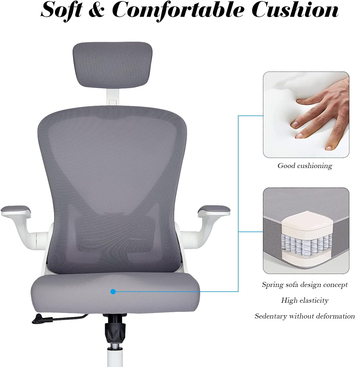Dedeo Ergonomic High-Back Mesh Office Chair with Adjustable Lumbar Support and Headrest, Tilt Function, and Breathable Thick Seat Cushion