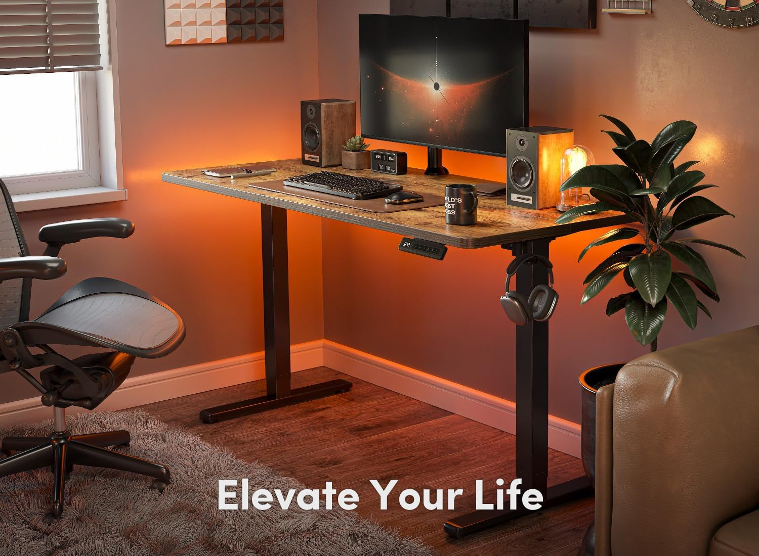 Height Adjustable Electric Standing Desk, 48" x 24", Rustic Brown Finish, Ideal for Home Office and Computer Use