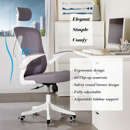 Dedeo Ergonomic High-Back Mesh Office Chair with Adjustable Lumbar Support and Headrest, Tilt Function, and Breathable Thick Seat Cushion