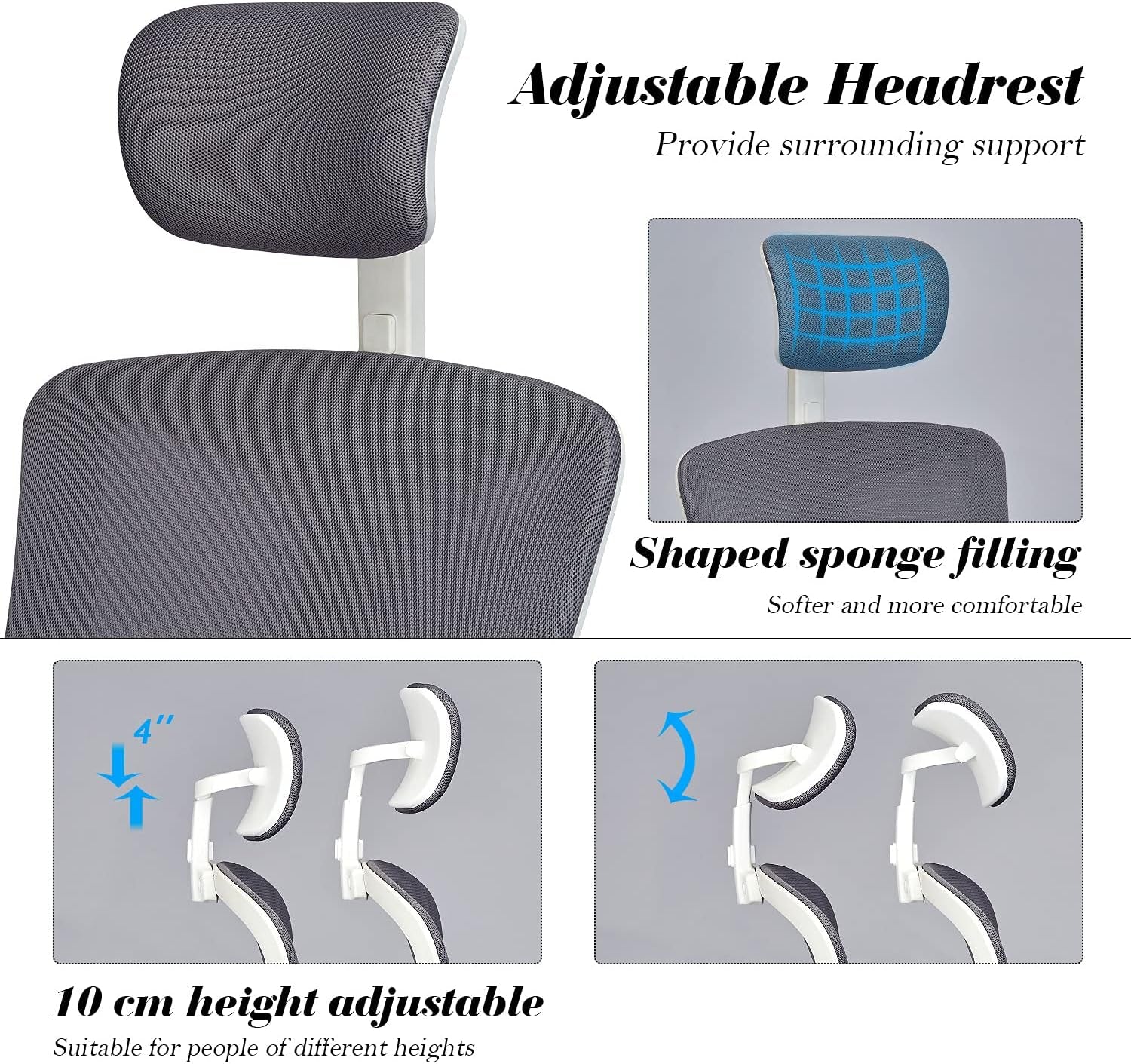 Dedeo Ergonomic High-Back Mesh Office Chair with Adjustable Lumbar Support and Headrest, Tilt Function, and Breathable Thick Seat Cushion