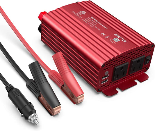 500W DC to AC Power Inverter (12V to 110V) with Alligator Battery Clamp and 4.8A Dual USB Car Charger, ETL Listed