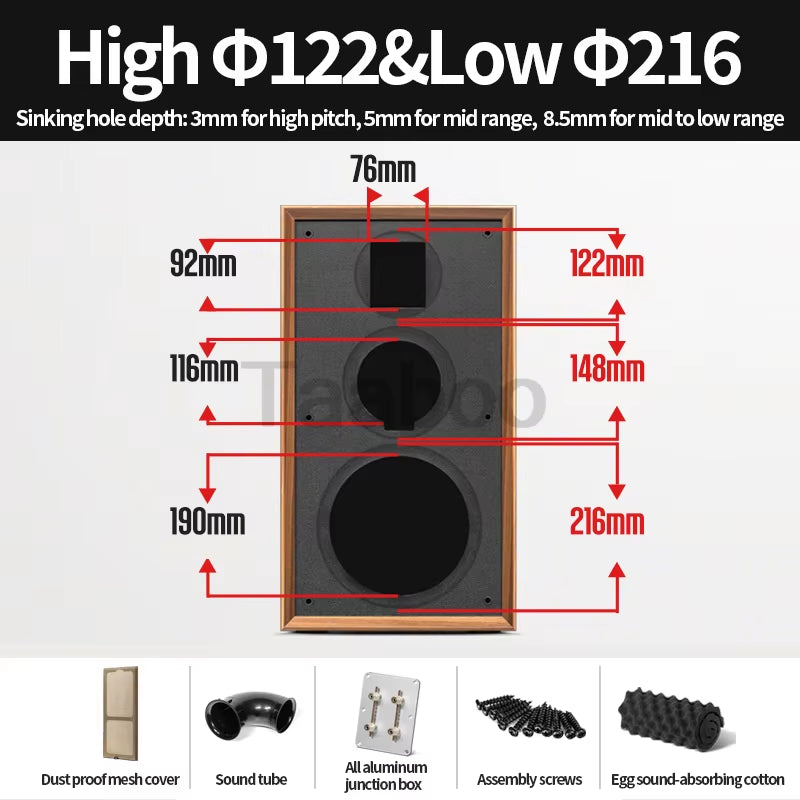 8-Inch Three-Way Labyrinth Speaker Enclosure for Bookshelf and DIY Hi-Fi Audio Applications - Handmade Wooden Passive Speaker Box