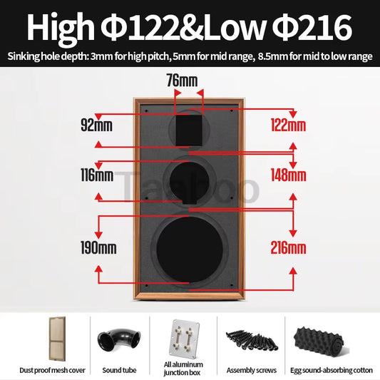 8-Inch Three-Way Labyrinth Speaker Enclosure for Bookshelf and DIY Hi-Fi Audio Applications - Handmade Wooden Passive Speaker Box