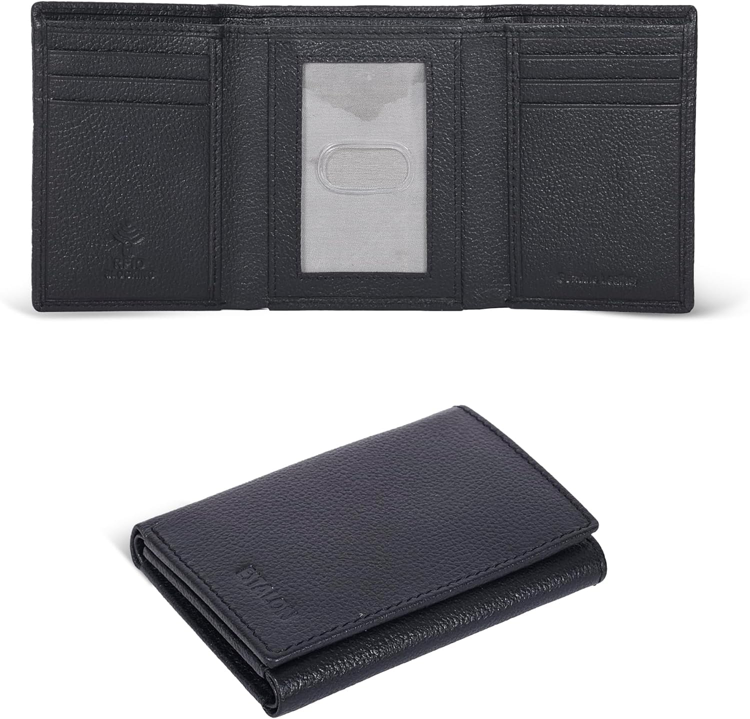 Men's Leather Trifold Wallet with RFID Blocking - Features 6 Card Slots, 2 Slip Pockets, and 1 Front ID Window - Minimalist Slim Design