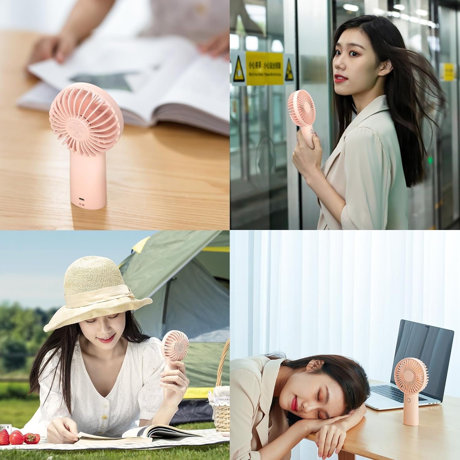 Portable Handheld Fan with 20-Hour Maximum Cooling Time, 4000mAh USB Rechargeable Personal Fan, Battery Operated Mini Fan with 3 Speed Settings for Travel, Commute, Makeup, and Office - Pink