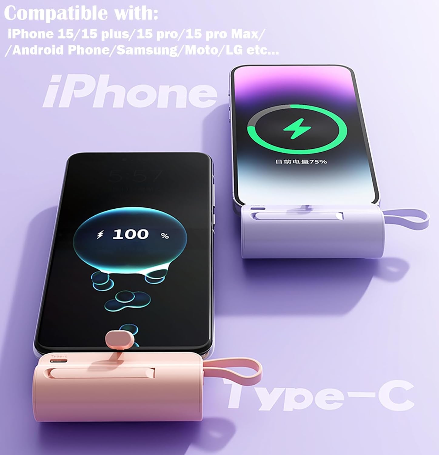 5500mAh Mini Portable Power Bank with Dual USB-C Ports and LCD Display, Compatible with iPhone 16/15 Series, Android Phones, Samsung, Moto, LG, and More
