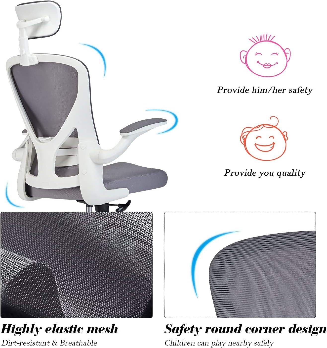Dedeo Ergonomic High-Back Mesh Office Chair with Adjustable Lumbar Support and Headrest, Tilt Function, and Breathable Thick Seat Cushion