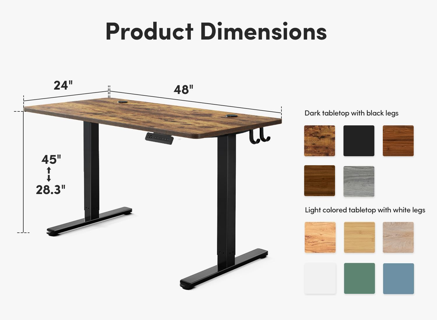 Height Adjustable Electric Standing Desk, 48" x 24", Rustic Brown Finish, Ideal for Home Office and Computer Use