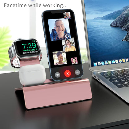 Aluminum 3-in-1 Charging Stand for Apple Devices - Compatible with MagSafe, Apple Watch, and AirPods (Charger & Cable Required) - Rose Gold