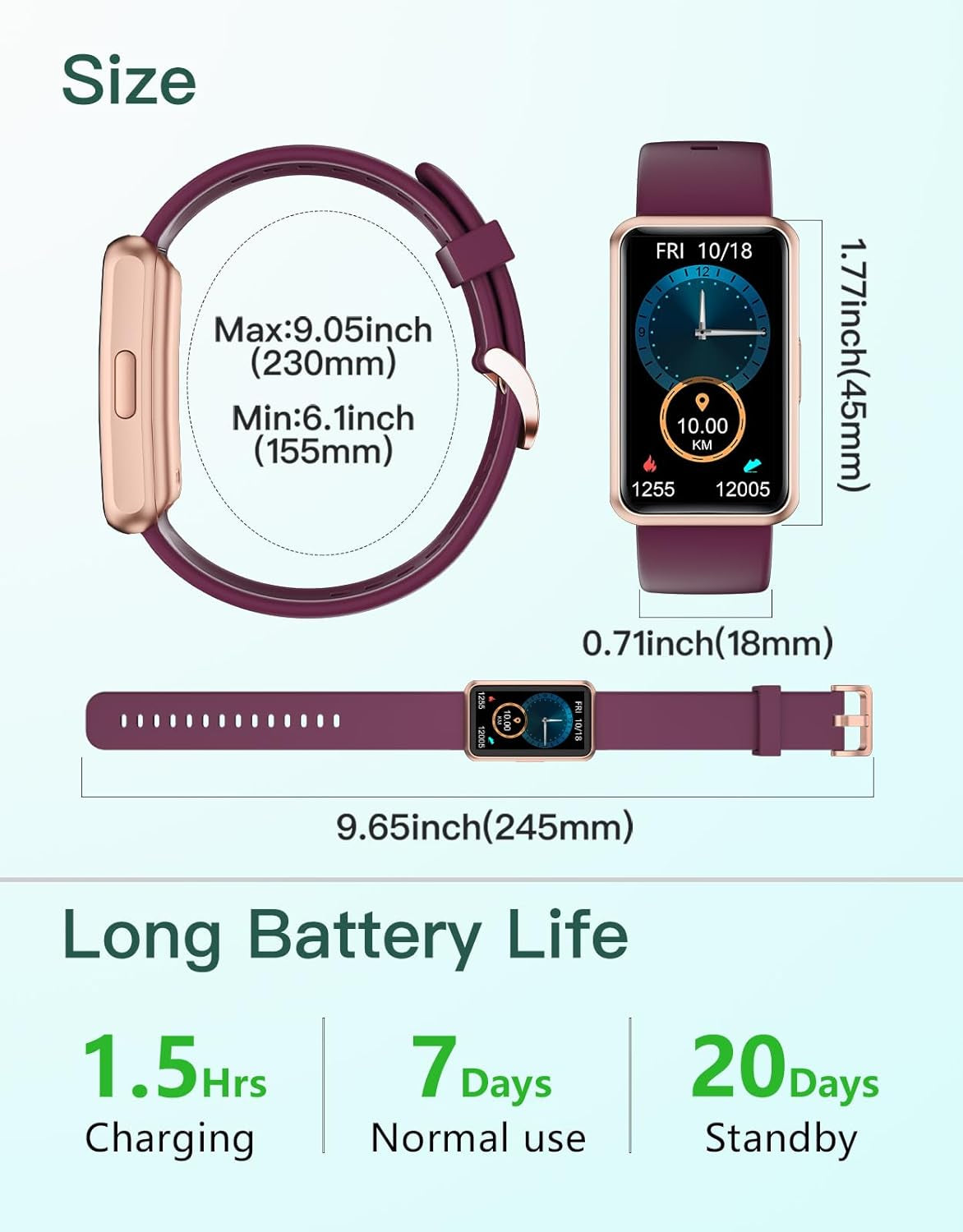 Fitness Tracker - No Bluetooth, No App, No Phone Required, Waterproof IP68 Fitness Watch for Men and Women with Full Touch Screen, Step and Calorie Counter, Sleep Tracker, and Alarm Clocks (Purple)
