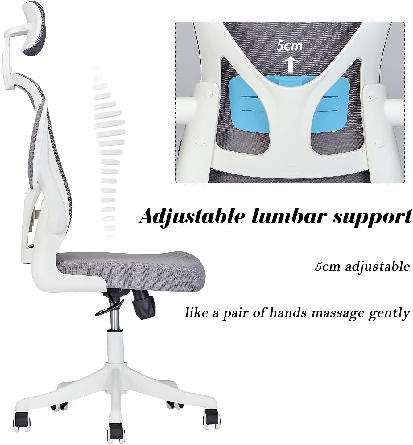 Dedeo Ergonomic High-Back Mesh Office Chair with Adjustable Lumbar Support and Headrest, Tilt Function, and Breathable Thick Seat Cushion