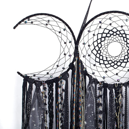 Black Triple Moon Goddess Macrame Wall Hanging - Wicca Crescent Dream Catcher for Home Decor, Ideal for Bedroom and Pagan Aesthetics