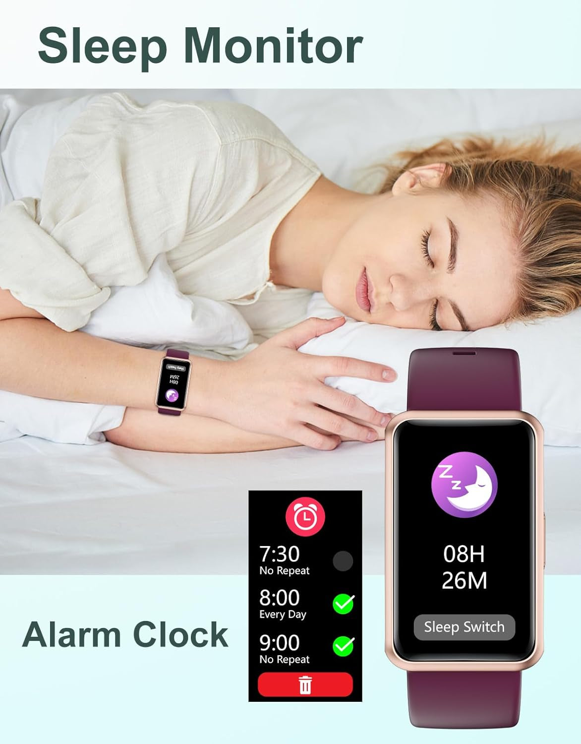 Fitness Tracker - No Bluetooth, No App, No Phone Required, Waterproof IP68 Fitness Watch for Men and Women with Full Touch Screen, Step and Calorie Counter, Sleep Tracker, and Alarm Clocks (Purple)