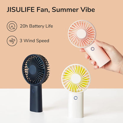 Portable Handheld Fan with 20-Hour Maximum Cooling Time, 4000mAh USB Rechargeable Personal Fan, Battery Operated Mini Fan with 3 Speed Settings for Travel, Commute, Makeup, and Office - Pink