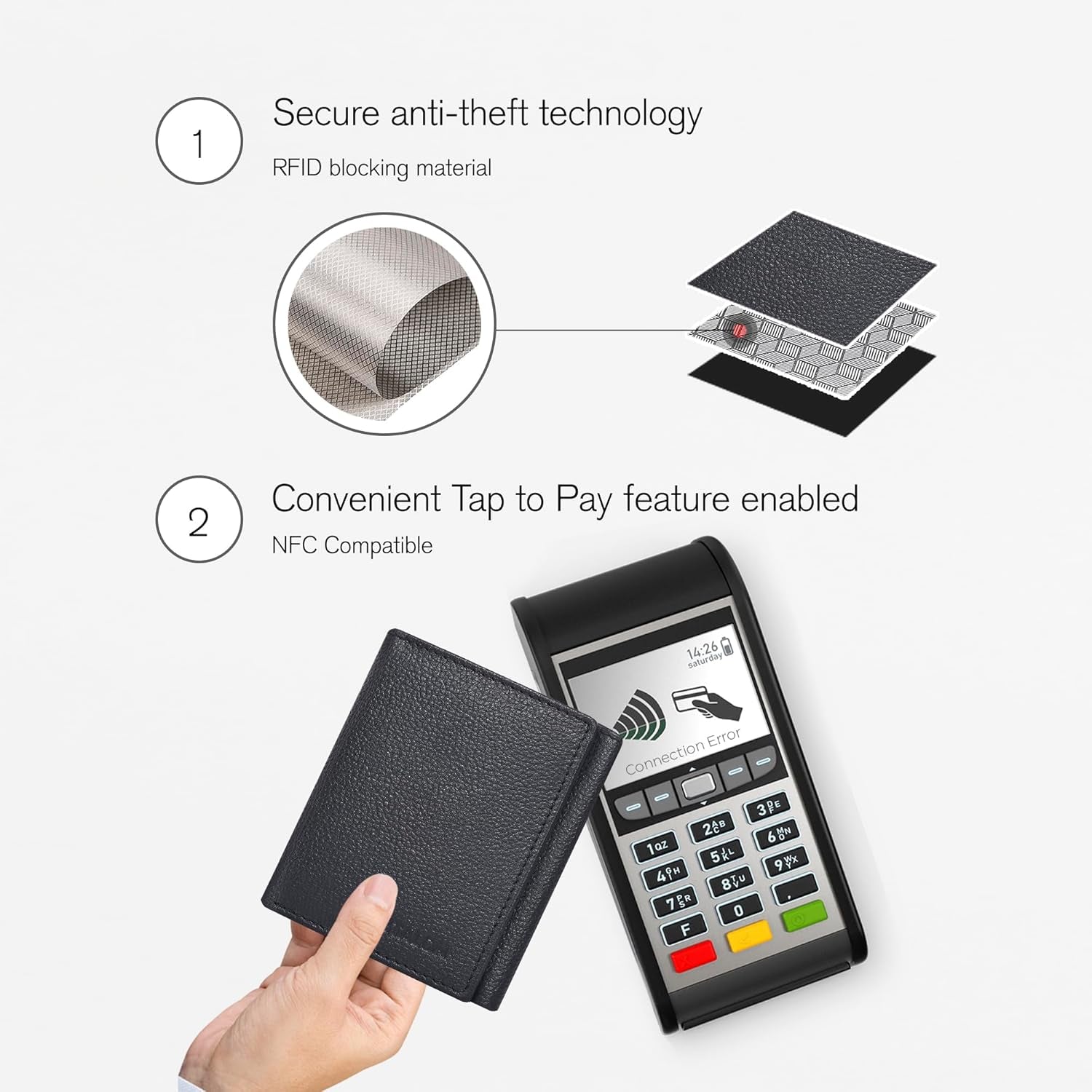 Men's Leather Trifold Wallet with RFID Blocking - Features 6 Card Slots, 2 Slip Pockets, and 1 Front ID Window - Minimalist Slim Design