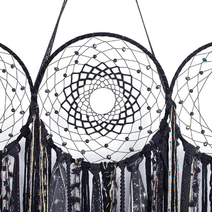 Black Triple Moon Goddess Macrame Wall Hanging - Wicca Crescent Dream Catcher for Home Decor, Ideal for Bedroom and Pagan Aesthetics