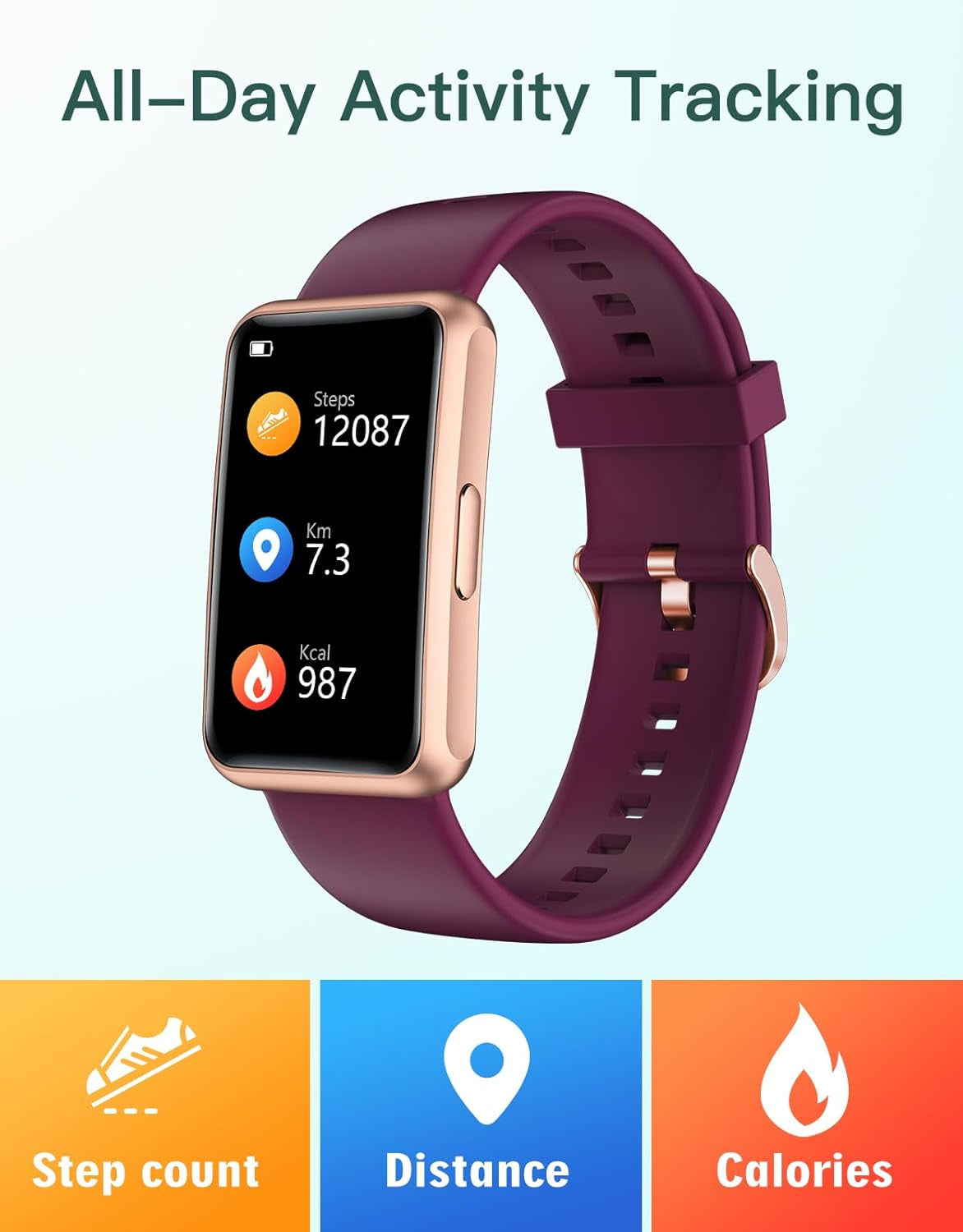 Fitness Tracker - No Bluetooth, No App, No Phone Required, Waterproof IP68 Fitness Watch for Men and Women with Full Touch Screen, Step and Calorie Counter, Sleep Tracker, and Alarm Clocks (Purple)