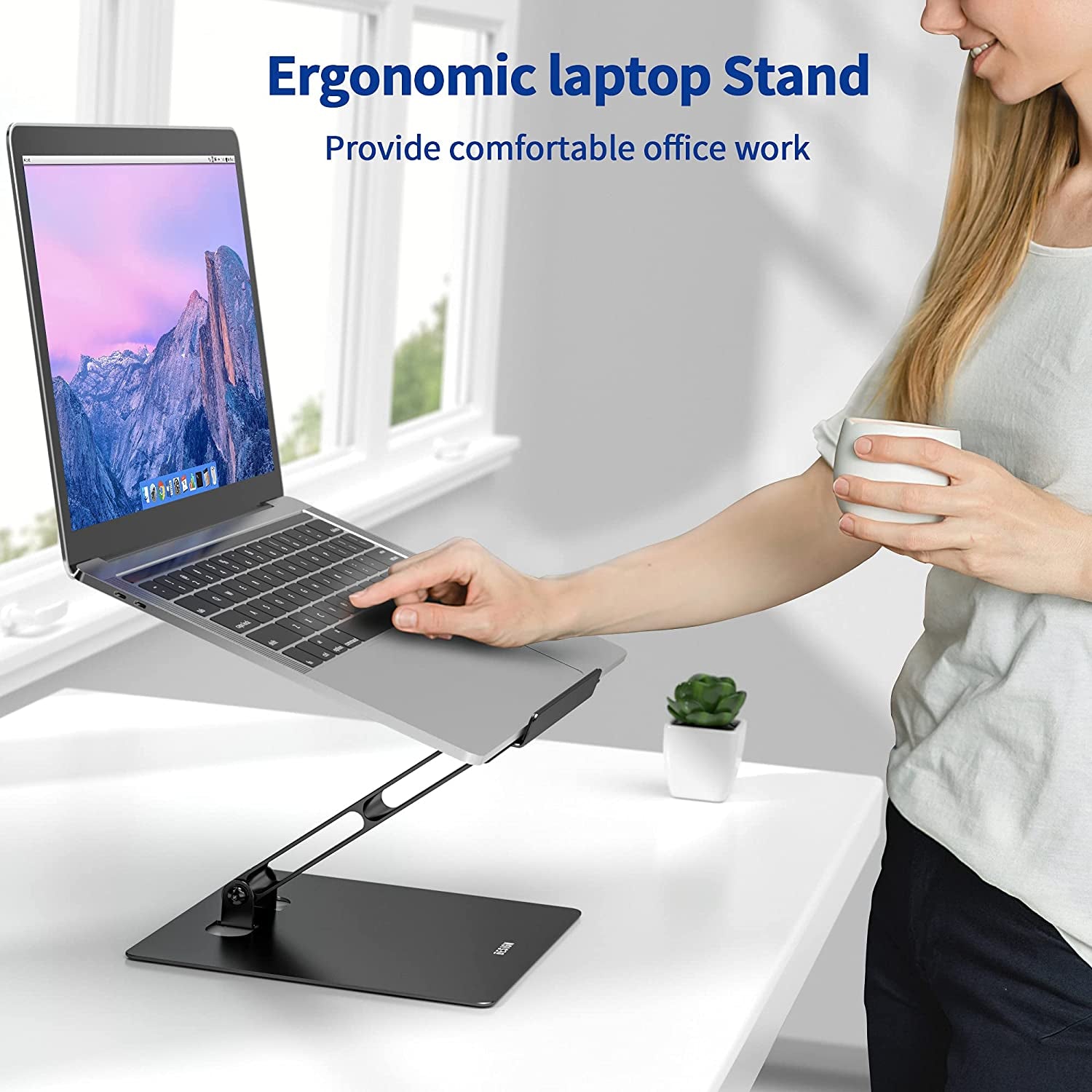 LSX5 Ergonomic Aluminum Laptop Stand - Adjustable Notebook Riser for 10-14" Devices, Compatible with MacBook Air, Pro, Dell, HP, Lenovo (Black)