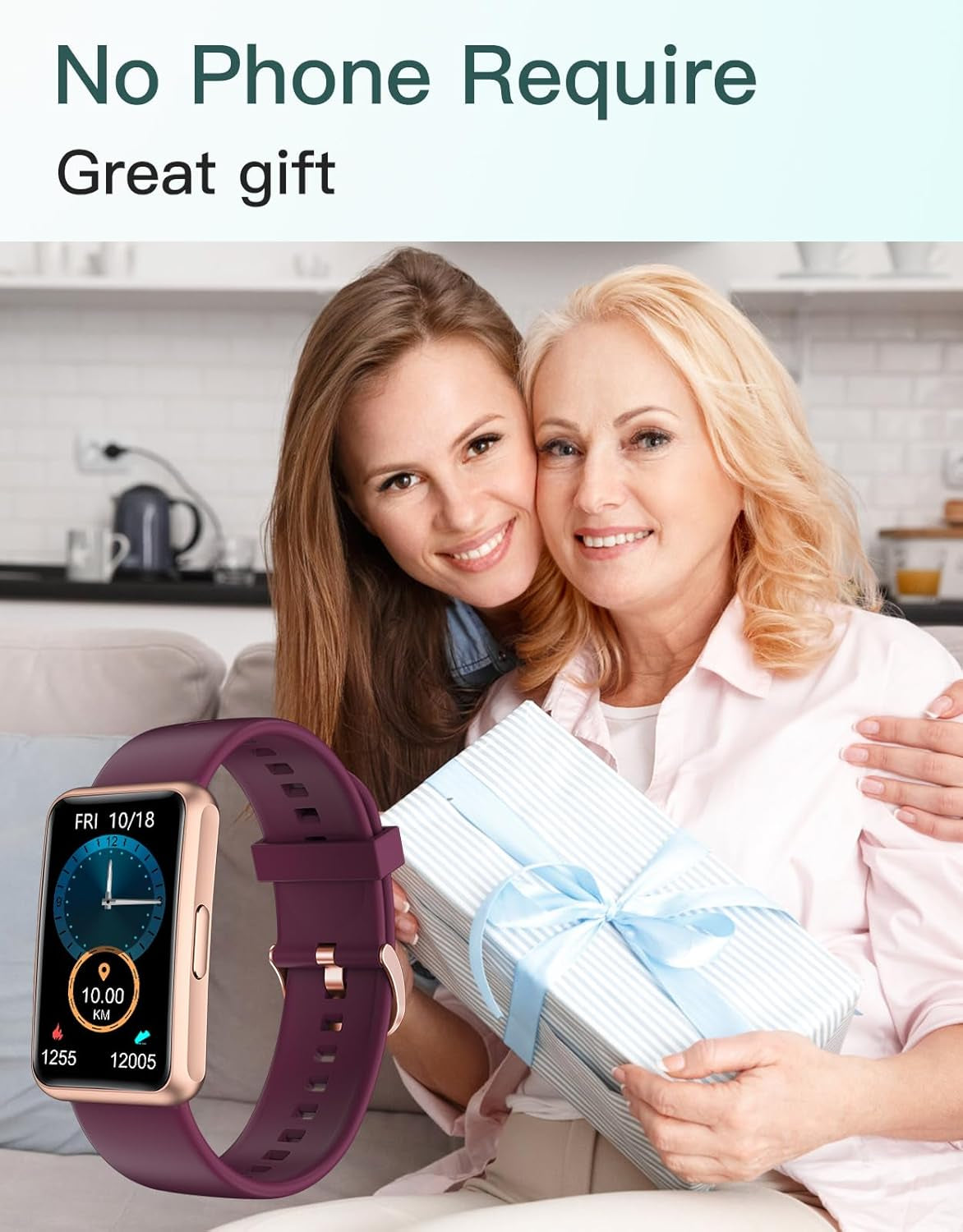 Fitness Tracker - No Bluetooth, No App, No Phone Required, Waterproof IP68 Fitness Watch for Men and Women with Full Touch Screen, Step and Calorie Counter, Sleep Tracker, and Alarm Clocks (Purple)