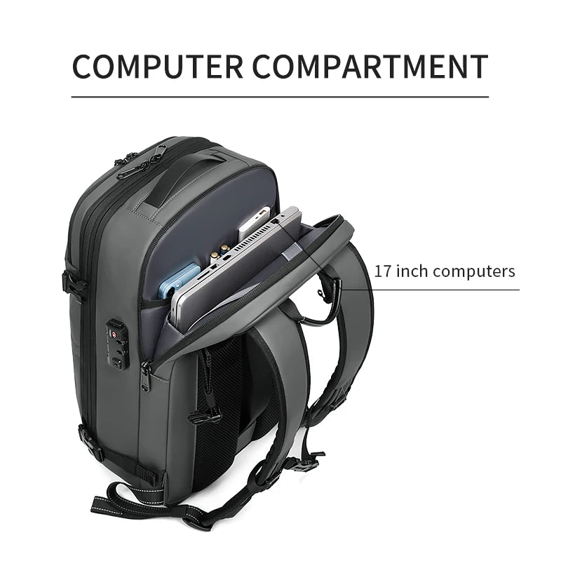 Men's Travel Backpack with Vacuum Compression - 17-Inch Laptop Business Backpack with Large Capacity for School and Hiking