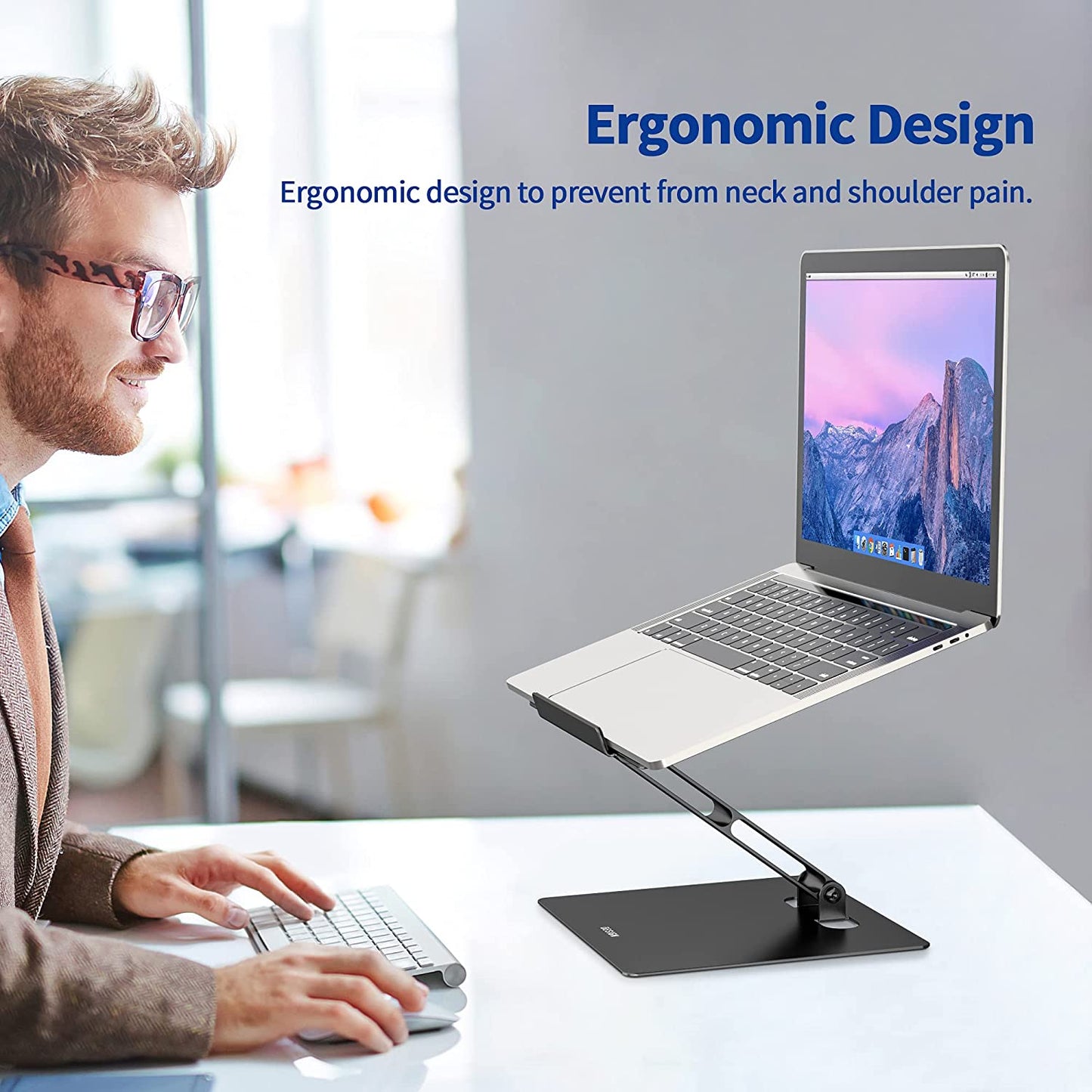 LSX5 Ergonomic Aluminum Laptop Stand - Adjustable Notebook Riser for 10-14" Devices, Compatible with MacBook Air, Pro, Dell, HP, Lenovo (Black)